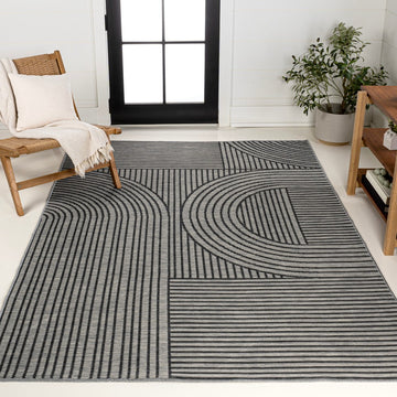 Zephyr Mid-Century Modern Arch Stripe Reversible Machine-Washable Indoor/Outdoor Area Rug